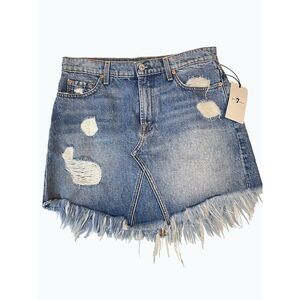 7 For All Mankind Distressed Denim Fringed Mini Skirt 28 NWT